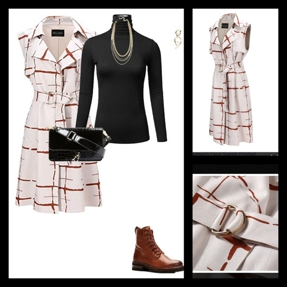 Bellivera  Faux Suede Printed Sleeveless Trench‎ Coat, Lightweight - Picture 1 of 11